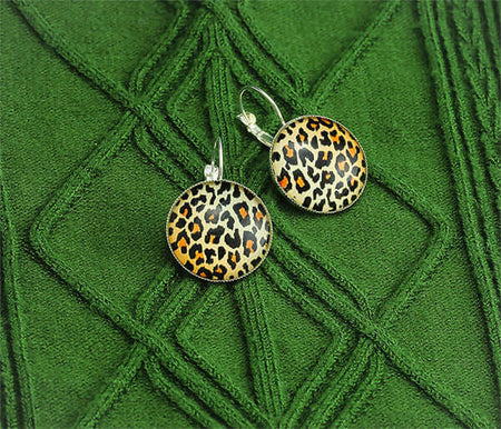 Leopard Print Leverback Earrings, 32mm