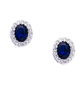 Men's Women's Oval Shaped Sapphire Blue Halo Stud Earrings, 10x12mm