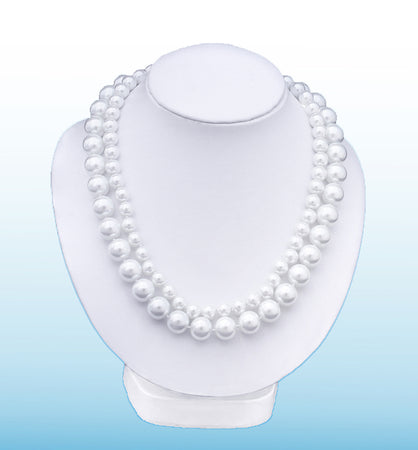 White Round Pearl Double Strands Necklace, 18 inches
