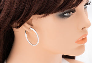 White Gold Hoop Earrings, 40mm