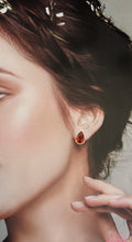 Load image into Gallery viewer, Garnet Red Stud Earrings Gold
