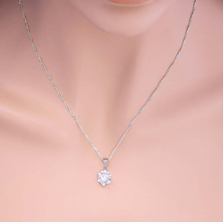 9mm Cubic Zirconia Brilliant Stone and Hearts Pendant Necklace