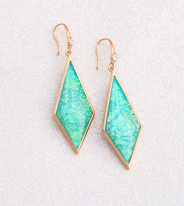 Chrysopase Green Resin Gold Plated Dangle Hook Earrings For Women