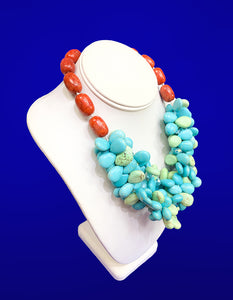Turquoise Cluster Statement Necklace, 18 inches