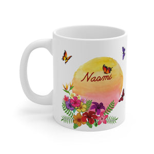 Personalized Flower Butterfly Mug, 2 Sided Custom 11oz Mug