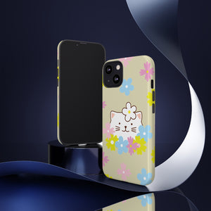 Lovely Cat in Colorful Wildflowers iPhone 15/14/13/12/11/10 X/8, Samsung Galaxy S10/S20/S21/S22, Samsung S20 FE/S21 FE, Google Pixel 5/6 Tough Phone Cases
