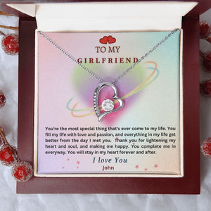 To My Girlfriend Forever Love Heart Pendant Necklace in Gift Message Box