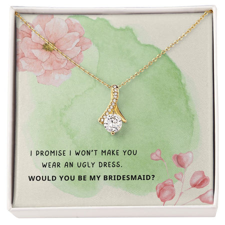 Bridesmaid Proposal for Besties - Ribbon Shaped Beautiful Pendant Necklace in Gift Message Box