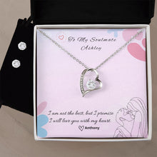 Load image into Gallery viewer, To My Soulmate Forever Heart Necklace Earrings Set in Custom Gift Message Box
