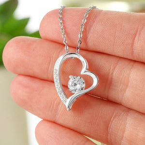 Mother's Day Forever Love Heart Pendant White Gold Necklace in Gift Message Box