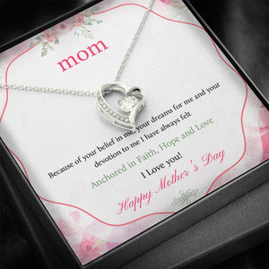 Mother's Day Forever Love Heart Pendant White Gold Necklace in Gift Message Box