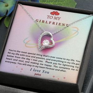 To My Girlfriend Forever Love Heart Pendant Necklace in Gift Message Box