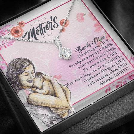 Mother's Day Alluring Ribbon Pendant White Gold Plated Necklace in Gift Message Box