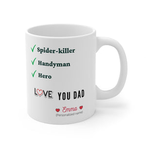Super-Hero Personalized Mug, Gift for Father, Father’s Day Mug, 2 Sided Custom 11oz Mug