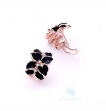 Load image into Gallery viewer, Black Flower Crystal Boho Gold Plated Earrings

