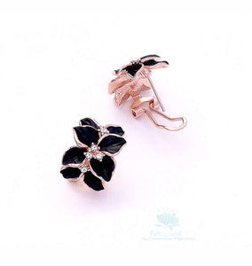 Black Flower Crystal Boho Gold Plated Earrings