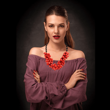 Load image into Gallery viewer, Coral Red Turquoise Bold Statement Necklace, 20 inches
