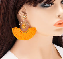 Load image into Gallery viewer, Yellow Tassel Fan Dangle Earrings, 3 inches
