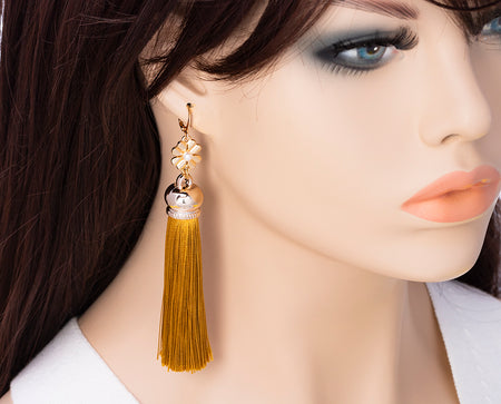 Yellow Tassel Dangle Earrings, 4.2 inches